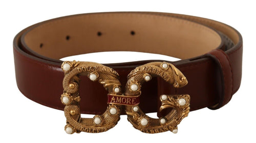 Dolce & Gabbana Elegant Pearl-Embellished Leather Amore Women's Belt