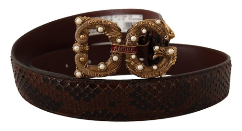 Dolce & Gabbana Elegant Phyton Leather Pearl Buckle Women's Belt