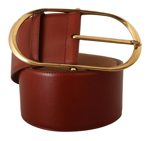 Dolce & Gabbana Elegant Maroon Leather Belt with Gold Women's Accents
