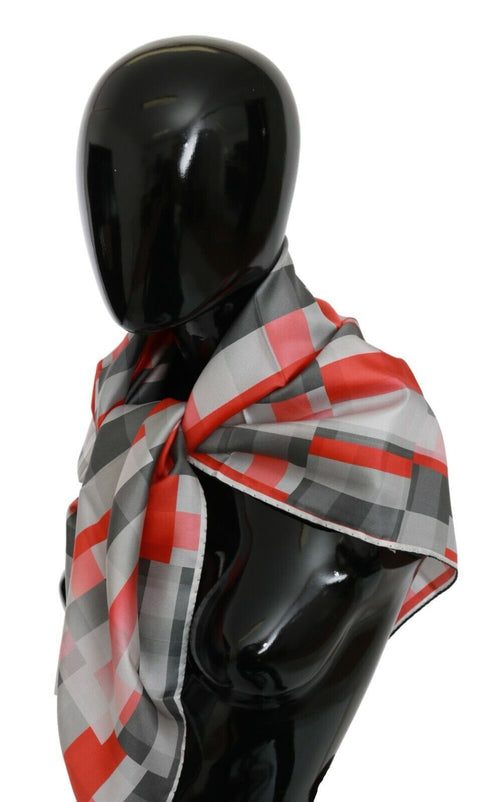 Costume National Elegant Silk CheckeWomen's Scarf in Gray and Women's Red