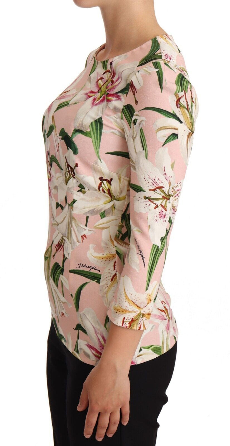 Dolce & Gabbana Pink Lily Print Viscose Long Sleeves Women's Blouse