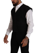 Dolce & Gabbana Elegant Black Wool Cotton Dress Men's Vest