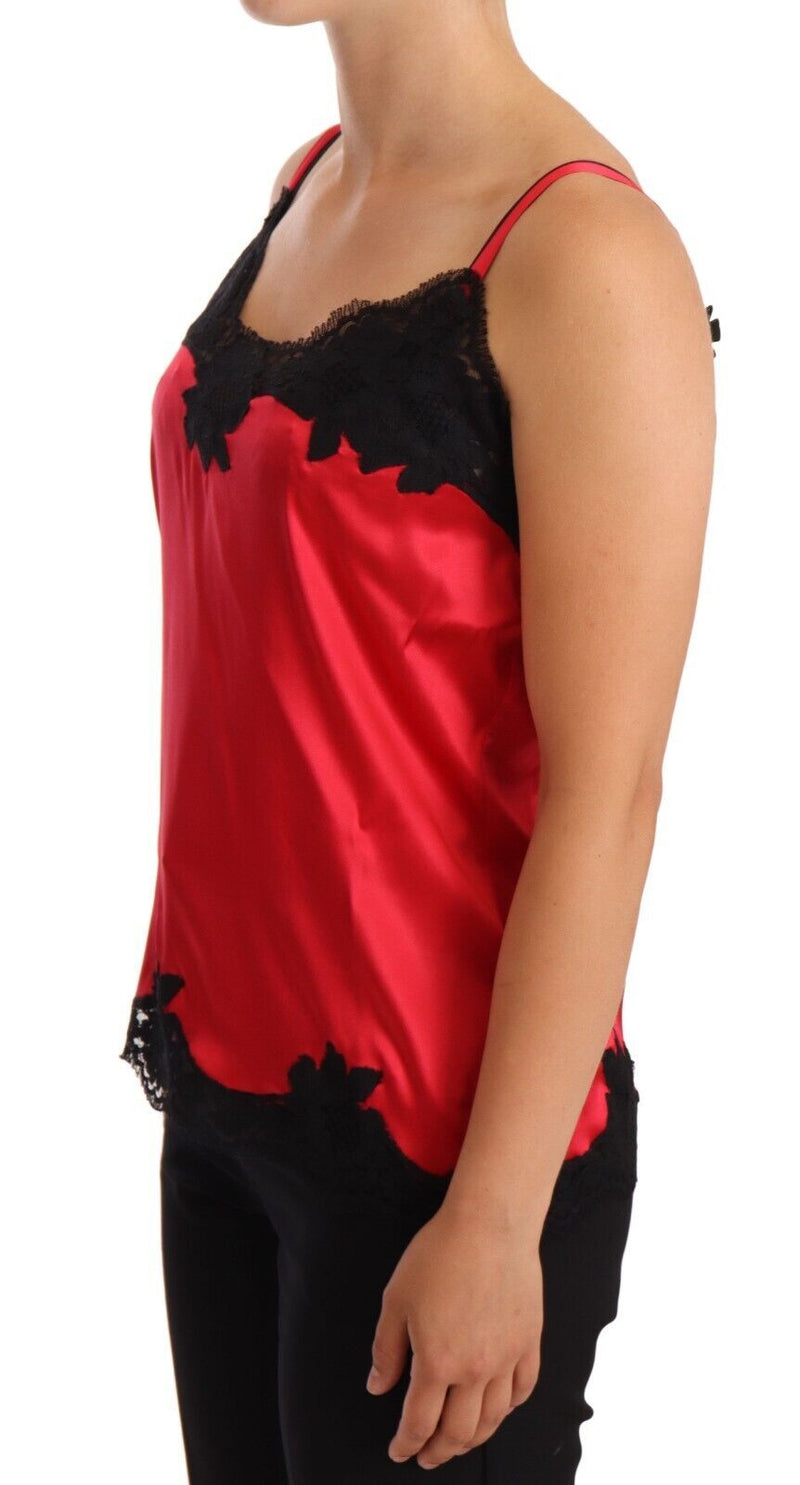 Dolce & Gabbana Red Floral Lace Silk Satin Camisole Lingerie Women's Top