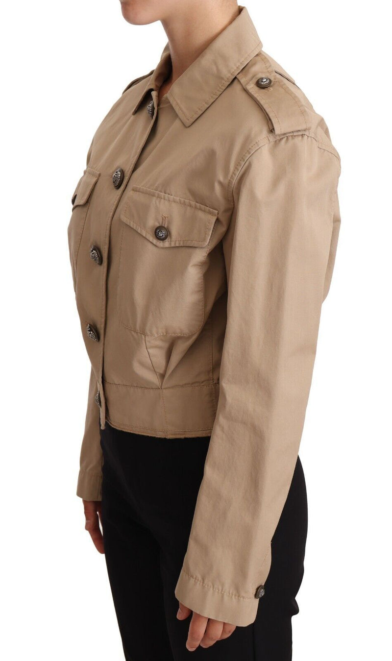 Dolce & Gabbana Beige Cropped Fitted Cotton Coat Women's Jacket