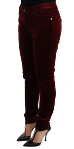 Dolce & Gabbana Red Velvet Skinny Trouser Cotton Stretch Women's Pants