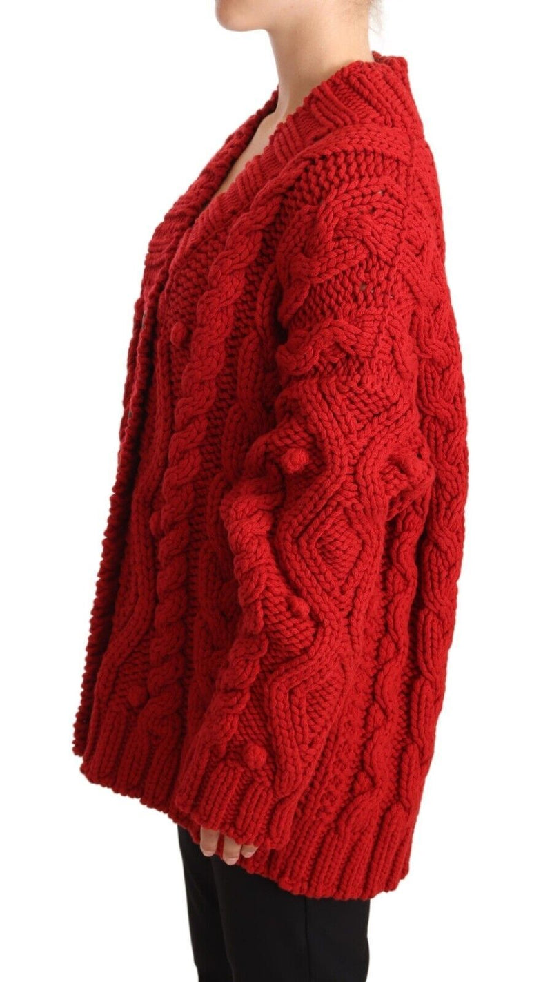 Dolce & Gabbana Red V-neck Wool Knit Button Cardigan Women's Sweater