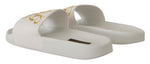Dolce & Gabbana Chic White Leather Slides with Gold Men's Embroidery