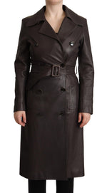 Dolce & Gabbana Dark Brown Leather Long Sleeves Belted Women's Jacket
