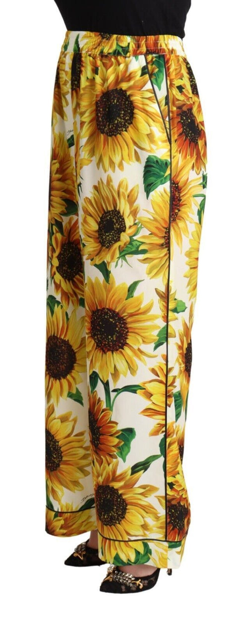 Dolce & Gabbana Elegant Sunflower Wide Leg Women's Pants