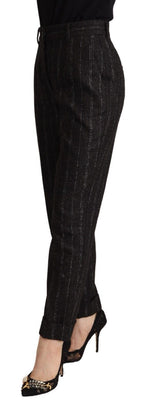 Dolce & Gabbana Black Striped High Waist Tapered Women's Pants