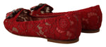 Dolce & Gabbana Radiant Red Lace Ballet Flats with Crystal Women's Buckle