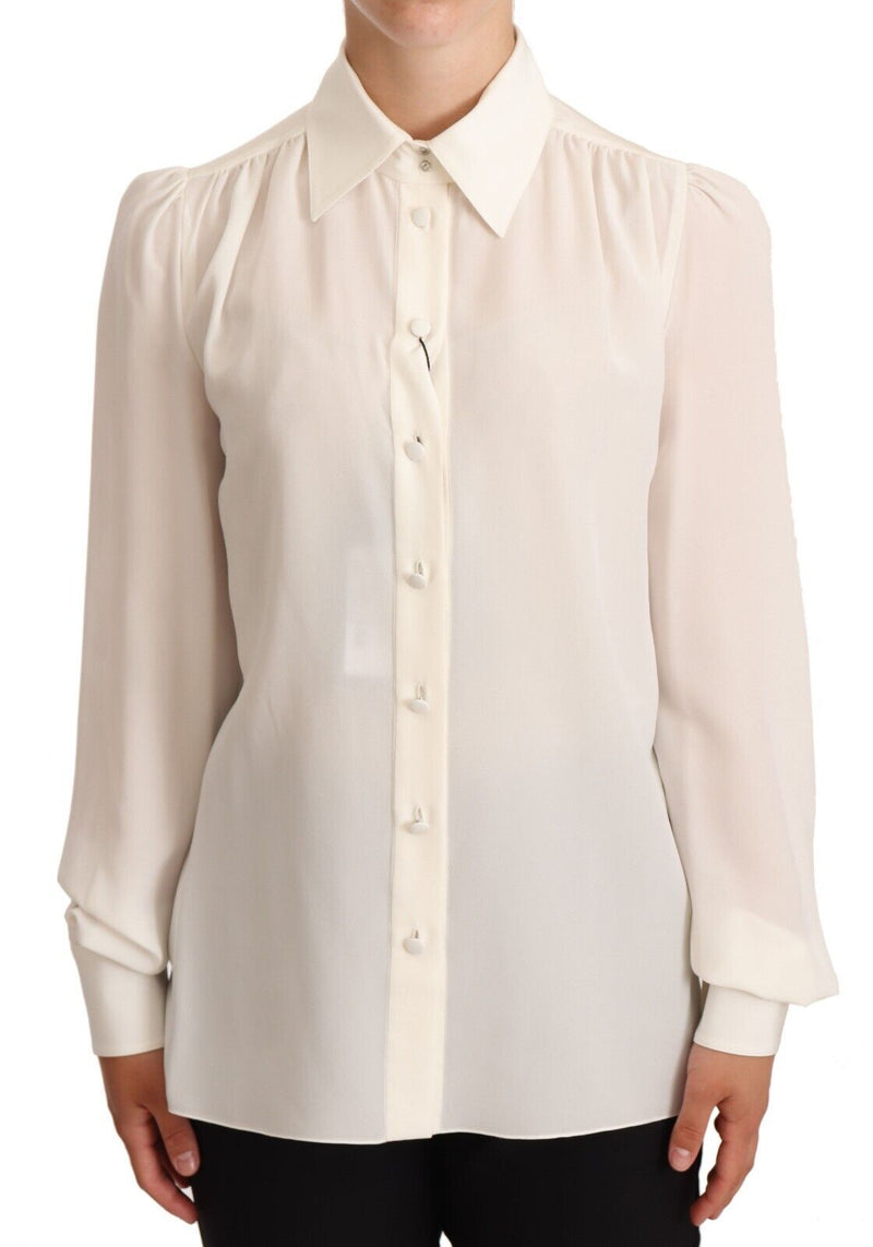Dolce & Gabbana White Long Sleeve Polo Shirt Top Women's Blouse