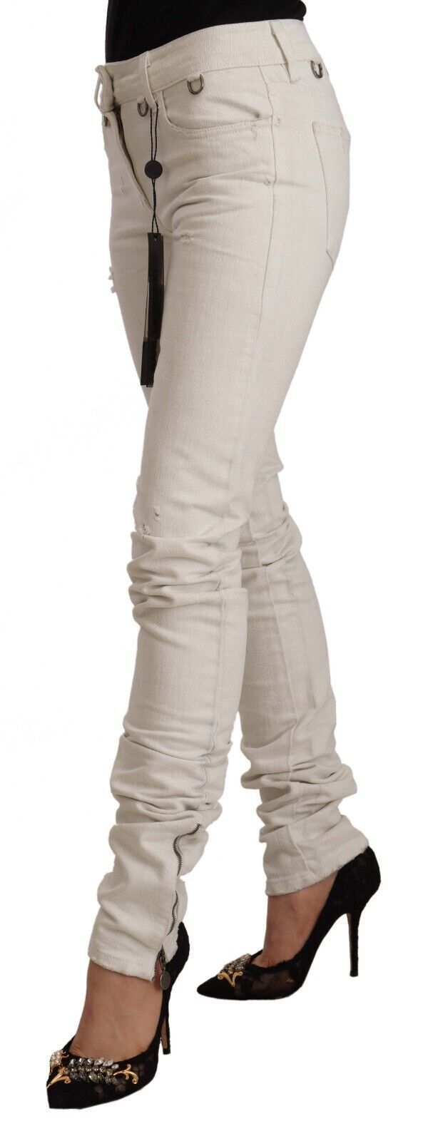 Karl Lagerfeld White Mid Waist Cotton Denim Slim Fit Women's Jeans