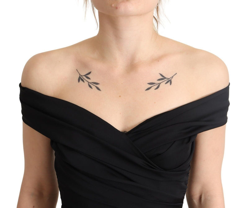 Dolce & Gabbana Bodycon Black Silk Off Shoulder Sheath Bodycon Women's Dress