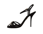 Dolce & Gabbana Elegant Black Viscose Ankle Strap Sandals with Women's Crystals