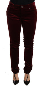 Dolce & Gabbana Red Velvet Skinny Trouser Cotton Stretch Women's Pants