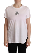Dolce & Gabbana White DG Crown Print Cotton Collared Neck Women's T-shirt