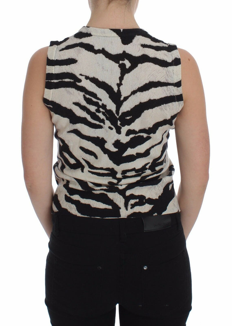 Dolce & Gabbana Zebra 100% Cashmere Knit Women's Vest Tank Women's Top