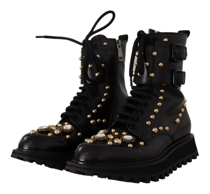 Dolce & Gabbana Black Crystal-Studded Formal Men's Boots
