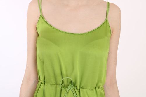 Dsquared² Green Spaghetti Strap Long A-line Pleated Women's Dress