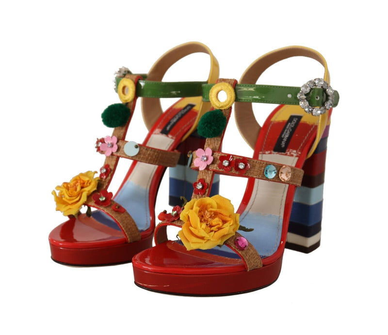 Dolce & Gabbana Multicolor Crystals Ankle Strap Heels Sandals Women's Shoes