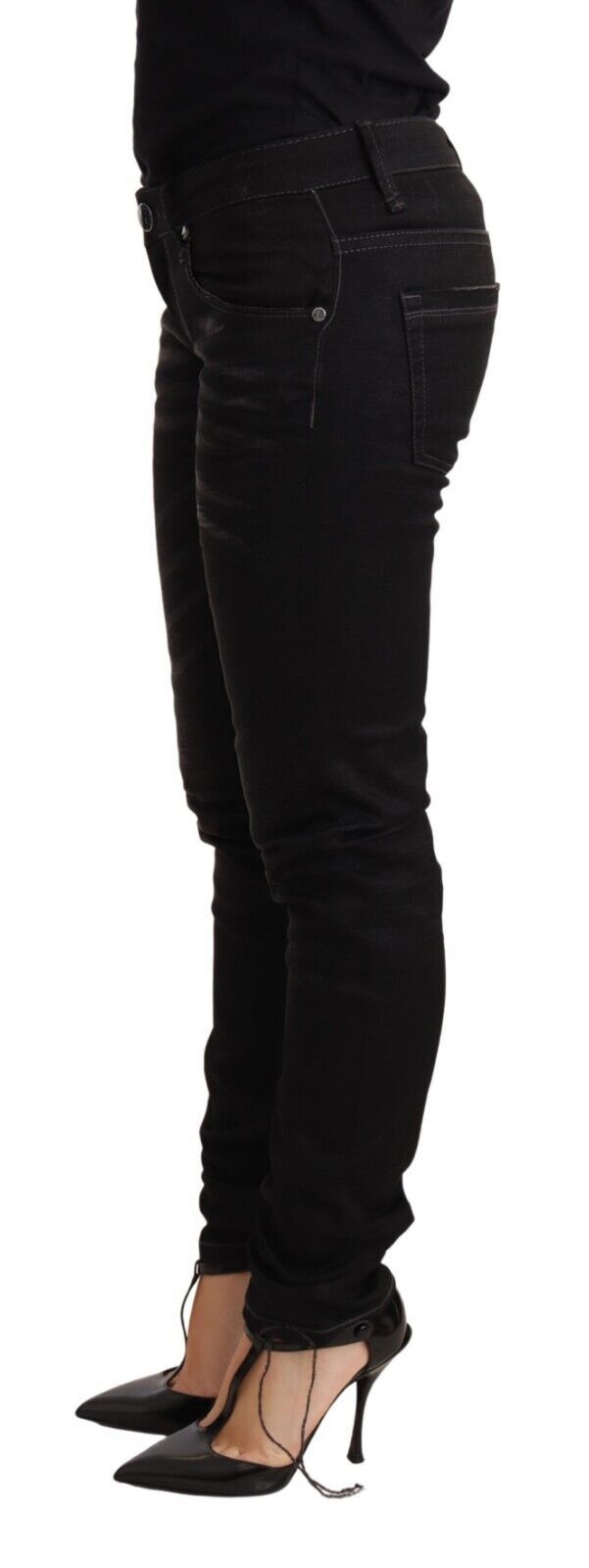 Acht Black Washed Cotton Slim Fit Denim Low Waist Trouser Women's Jeans