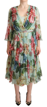 Dolce & Gabbana Elegant Floral Green Midi Silk Women's Dress