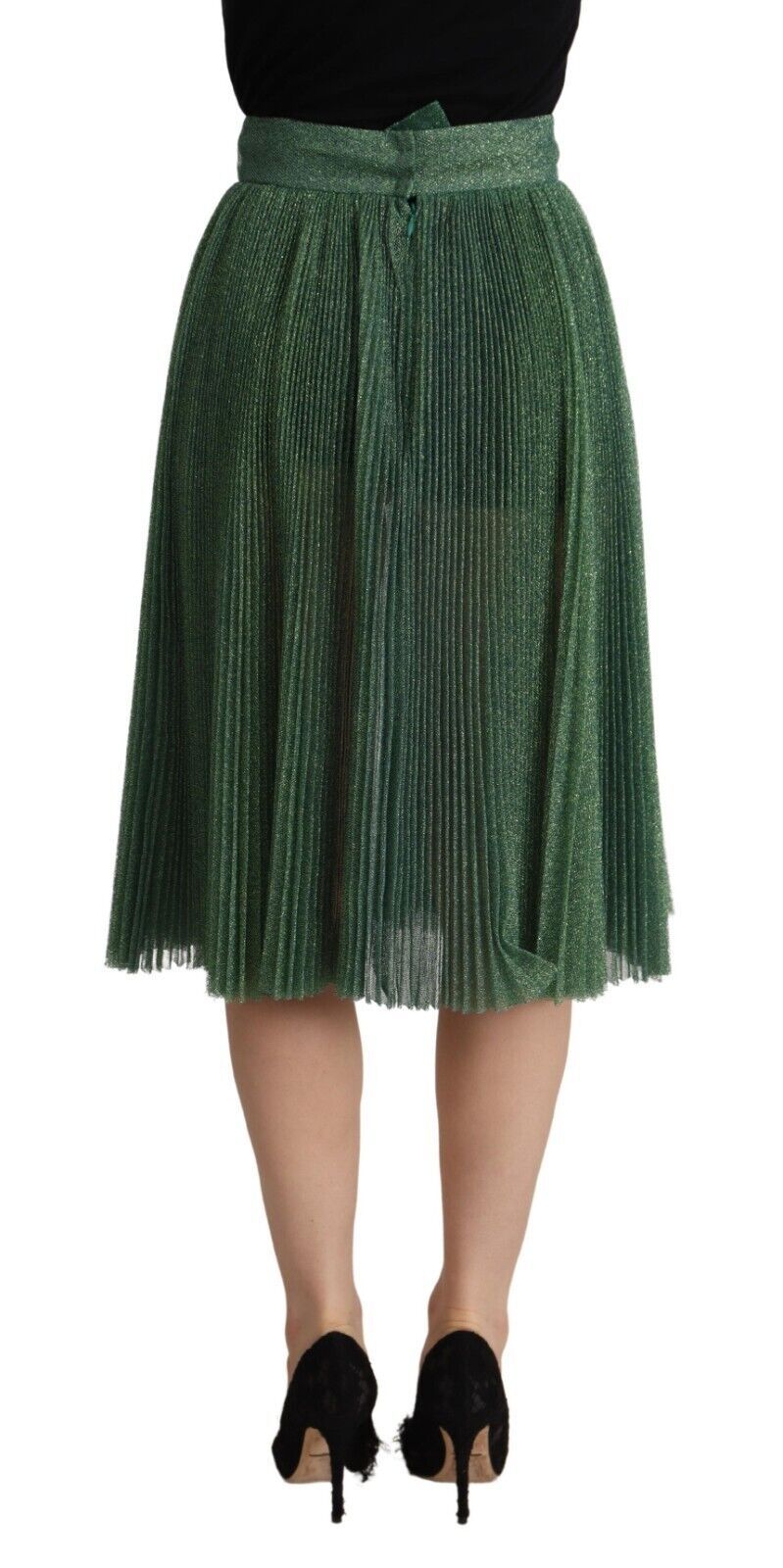 Dolce & Gabbana Metallic Green High Waist A-line Pleated Women's Skirt