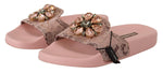Dolce & Gabbana Pink Lace Crystal Sandals Slides Beach Women's Shoes