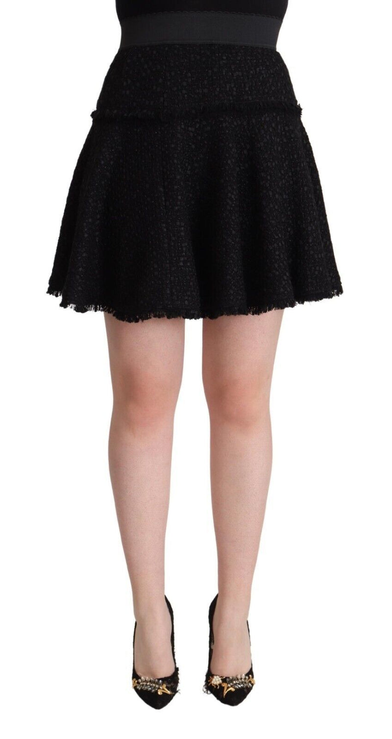 Dolce & Gabbana Black Knitted Nylon High Waist Mini A-line Women's Skirt