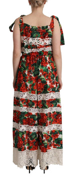 Dolce & Gabbana Multicolor Geranium Print Lace Long Maxi Women's Dress