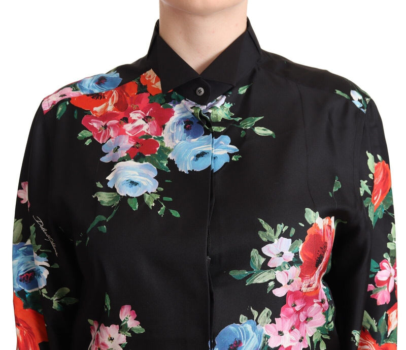 Dolce & Gabbana Elegant Floral Silk-Cotton Polo Women's Blouse