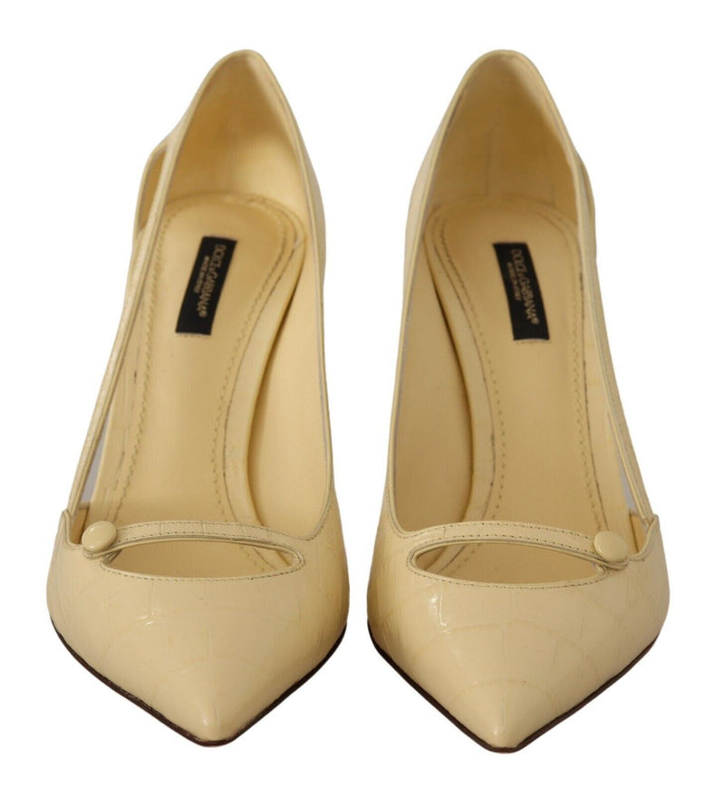 Dolce & Gabbana Chic Pointed Toe Leather Pumps in Sunshine Women's Yellow