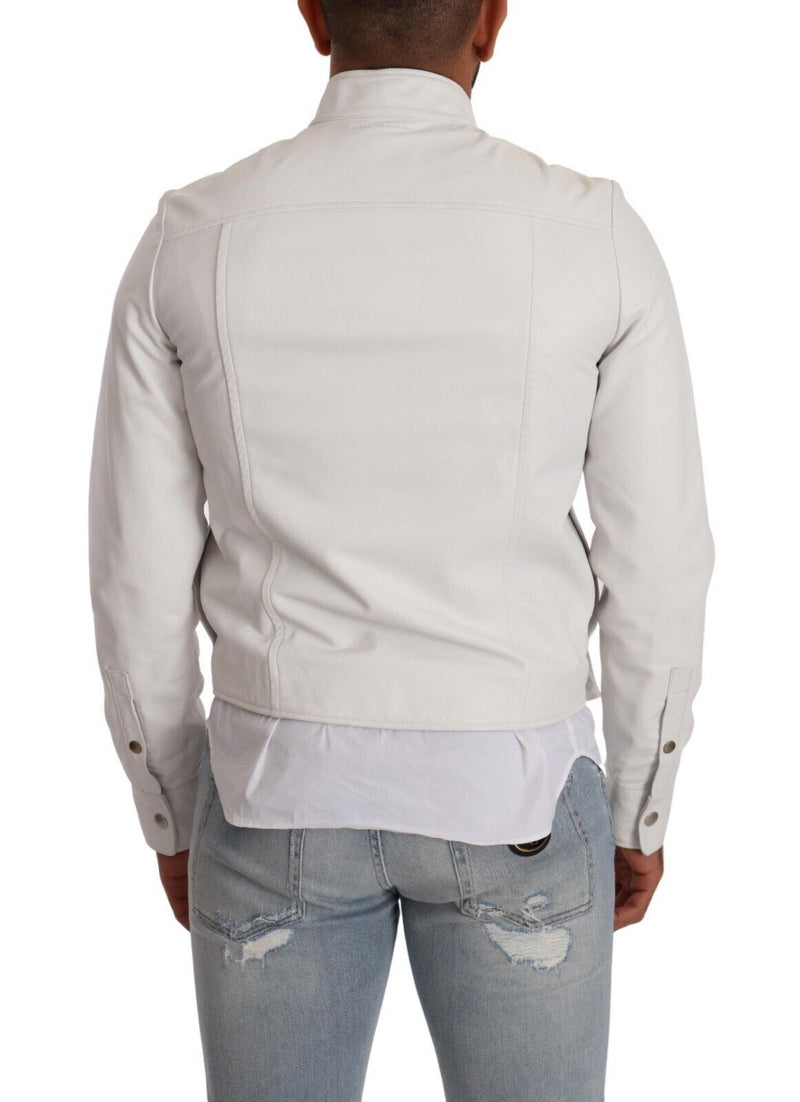 Diesel Exquisite White Leather Biker Men's Jacket
