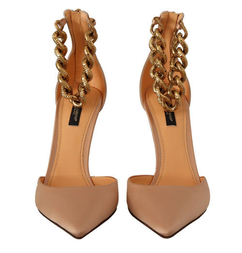 Dolce & Gabbana Beige Ankle Chain Strap High Heels Pumps Women's Shoes