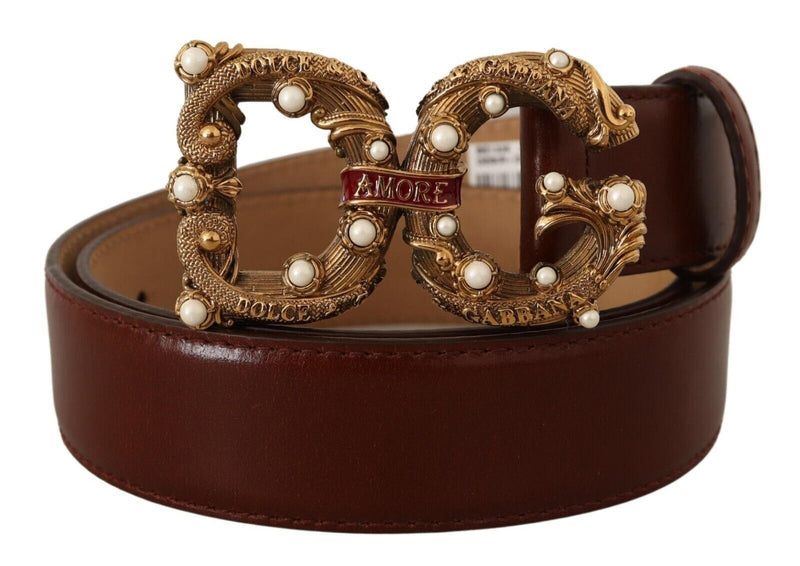 Dolce & Gabbana Elegant Pearl-Embellished Leather Amore Women's Belt