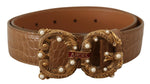 Dolce & Gabbana Elegant Croco Leather Amore Belt with Women's Pearls