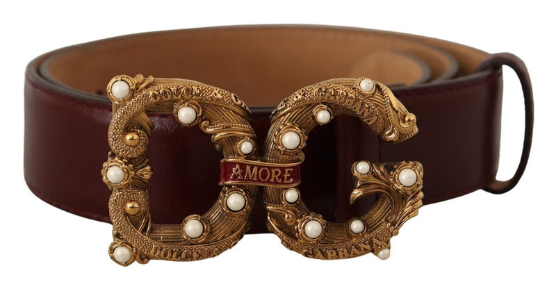 Dolce & Gabbana Elegant Bordeaux Leather Amore Women's Belt