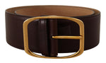Dolce & Gabbana Elegant Dark Brown Leather Belt with Gold Women's Buckle