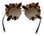 Dolce & Gabbana Gold Metal Frame Roses Embellished Women's Sunglasses