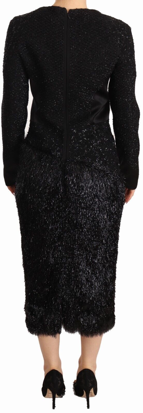 Masha Ma Elegant Black Embellished Sheath Midi Women's Dress
