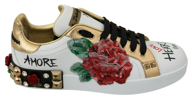 Dolce & Gabbana Elegant Sequined Floral Leather Women's Sneakers