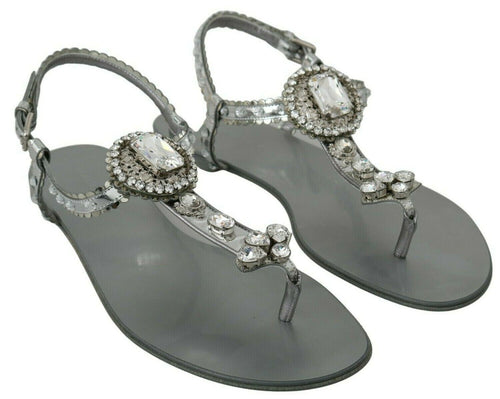 Dolce & Gabbana Elegant Silver Flats with Crystal Women's Embellishments