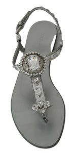 Dolce & Gabbana Elegant Silver Flats with Crystal Women's Embellishments