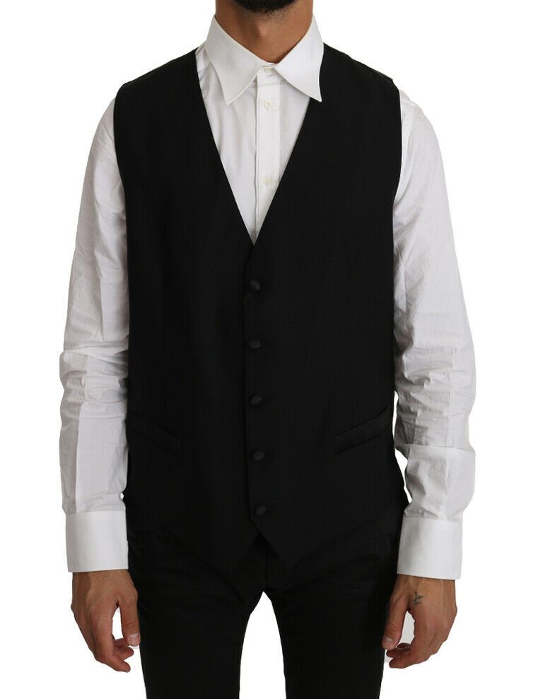 Dolce & Gabbana Black Solid Wool Silk Men's Vest