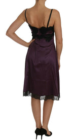 Dolce & Gabbana Purple Silk Stretch Black Lace A-Line Women's Dress