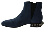 Dolce & Gabbana Blue Suede Embellished Studded Boots Women's Shoes