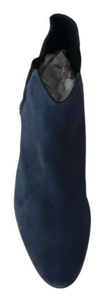 Dolce & Gabbana Chic Blue Suede Mid-Calf Boots with Stud Women's Details