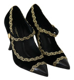 Dolce & Gabbana Black Embellished Velvet Mary Jane Pumps Women's Shoes