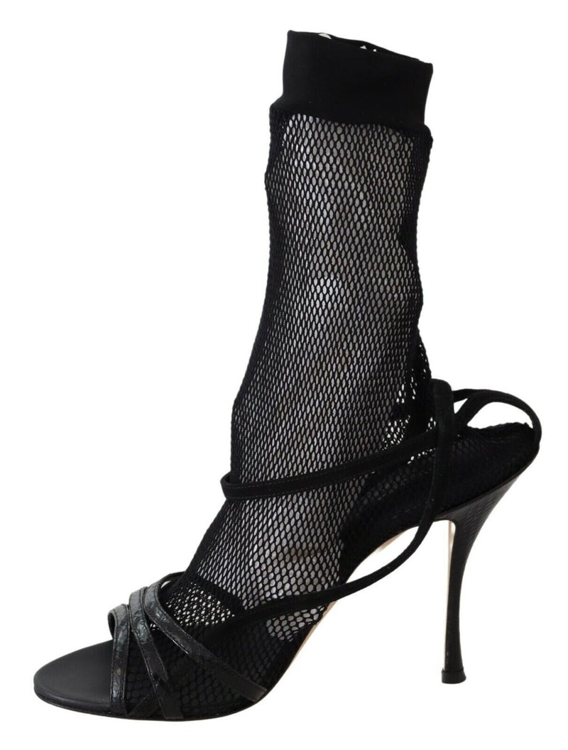 Dolce & Gabbana Black Suede Short Boots Sandals Women's Shoes